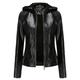 DISSA Women's Black Faux Leather Casual Jacket Short Fitted Zipper Jacket Hooded Autumn And Winter Coat,P6677,L