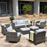 OVIOS 8-piece Patio Conversation Wicker Furniture Set Swivel Chair Set