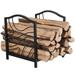 PHI VILLA 16 Inch Firewood Log Rack Decorative Indoor/Outdoor Steel Fireplace Wood Holder Storage Brackets Holder, Black Wave