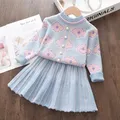 Menoea-Ensemble de vêtements deux pièces pour bébé fille manteau pull robe en tricot tenues
