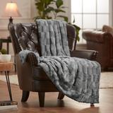 Chanasya Embossed Faux Fur Throw Blanket With Reversible Sherpa