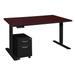 Esteem 60" Height Adjustable Power Desk with Single Black Mobile Pedestal- Beige/Black