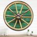 Designart 'Antique Wagon Wheel on Turquoise Wood' Farmhouse Wood Wall Clock