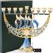 Hand Painted Enamel Menorah Candelabra w/ Flower & Hanukkah Design & High Quality Crystals by Matashi