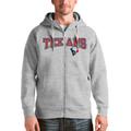 Men's Antigua Heathered Gray Houston Texans Wordmark Victory Full-Zip Hoodie