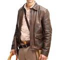 Men's Raiders of The Lost Ark Indiana Jones Harrison Ford Vintage Brown Bomber Leather Jacket-Genuine Cowhide Leather Jacket (Brown, M)