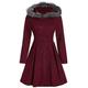 Oliphee Women's Double Breasted Warm Coat Elegent Hooded Trench Coat Mid-Length Trench Coat Wool Blend A-line Style Breasted Overcoat Wine Red L