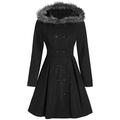Oliphee Women's Double Breasted Warm Coat Elegent Hooded Trench Coat Mid-Length Trench Coat Wool Blend A-line Style Breasted Overcoat Black L