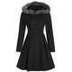 Oliphee Women's Double Breasted Warm Coat Elegent Hooded Trench Coat Mid-Length Trench Coat Wool Blend A-line Style Breasted Overcoat Black L