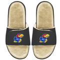 Men's ISlide Black/Tan Kansas Jayhawks Faux Fur Slide Sandals