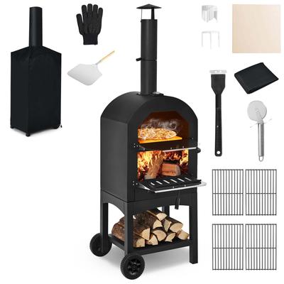 Costway Outdoor Pizza Oven Wood Fire Pizza Maker Grill w/ Pizza Stone - See Details