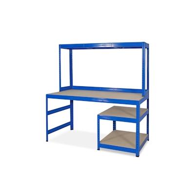 Packtisch / Werkbank mit Aufbau und Unterbau, BxTxH 1500x600/300x1500 mm, blau