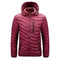 Panegy Men's Winter Smart Down Jacket Warm Outdoor Lightweight Puffer Jacket with Detachable Hood Red D Size L