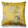 Izabela Peters Cushions With Covers Included, Filled Cushion, Eco-Friendly Velvet Cushions, 60 cm, Bird on Elderflower - Mustard, Chair Cushions, Sofa Cushions, Seat Cushions