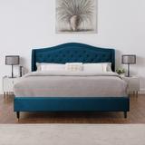 California King Size Velvet Upholstered Platform Tufted Bed Frame with 6 inch Metal Legs by Morden Fort