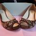 Coach Shoes | Classic Brown C Coach Peep-Toe Wedge - Size 7.5 | Color: Brown/Gold | Size: 7.5