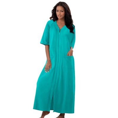 Plus Size Women's Long French Terry Zip-Front Robe by Dreams & Co. in Aquamarine (Size 3X)