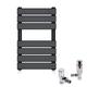 Warmehaus Minimalist Heated Towel Rail Radiator Ladder Flat Panel Black 650 x 400mm Central Heating Radiators for Bathroom Kitchen - with Angled TRV Thermostatic Radiator Valve Set