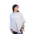 Poncho Buttons mere Blend Woman Made in Italy Merino Wool mere Black Beige White Blue Grey Knit Cape Shawl One Size Multipurpose Clothing Winter Shrug - Grey - One size