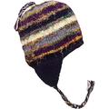 Nepal Hand Knit Sherpa Hat with Ear Flaps, Trapper Ski Heavy Wool Fleeced Lined Cap (Purple & White XL)