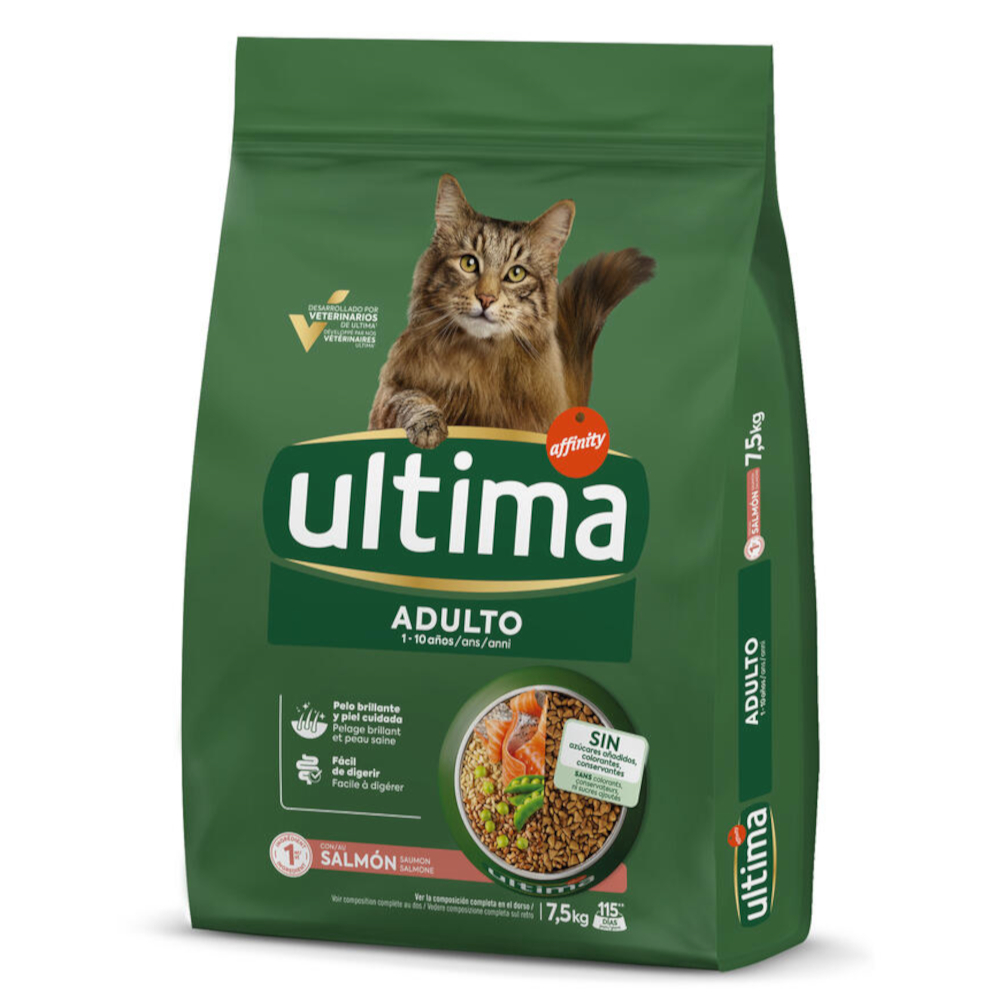 1,5 kg gratis! 7,5 kg / 10 kg Ultima Cat Crocchette per gatti - (6 + 1,5 kg) Adult Salmone
