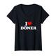 Damen I Love Döner T-Shirt Ich Liebe Döner T-Shirt I Heart Döner T-Shirt mit V-Ausschnitt