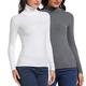 CARCOS Women 1/2 Pack Basic Ladies Turtle Neck Long Sleeved Stretch Plain Polo Top Womens Slim Fit T Shirt for Autumn Winter Gray, White