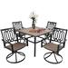MFSTUDIO 5 Piece Dining Set, 4 Sling Swivel Chairs and Cast Wooden-Top Table with 1.57" Umbrella Hole
