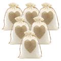 SumDirect 36pcs 5x7Inch Heart Burlap Bags, Drawstring Linen Gift Pouch for Wedding, Party, Christmas, Thanksgiving and Valentine's -Beige (5x7 Inch, Beige)