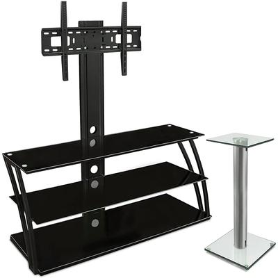 Mount-It! TV Stand with Mount and Storage Shelves and Floor Speaker Stands