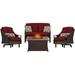 Hanover Outdoor Ventura 4-Piece Fire Pit Chat Set in Crimson Red