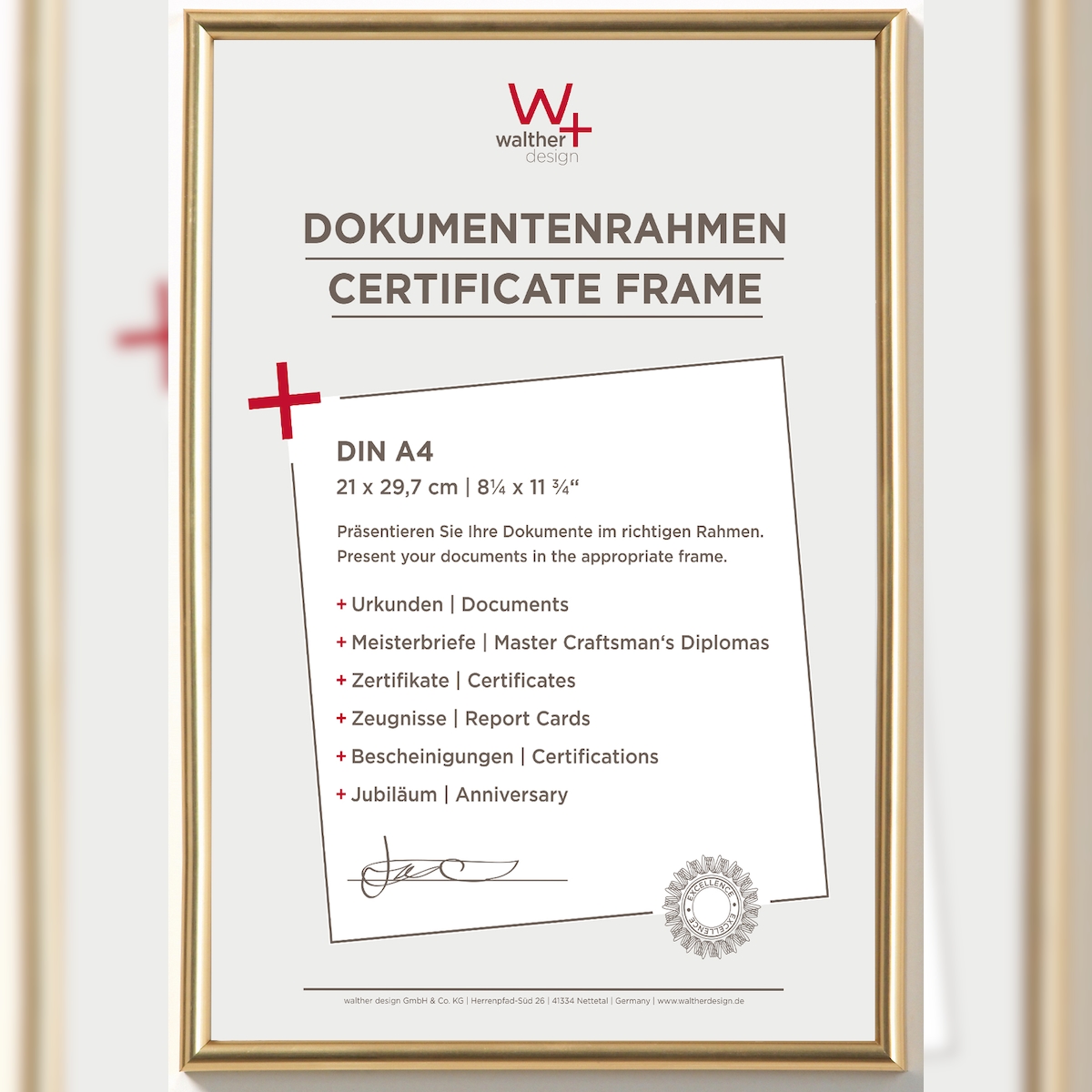 walther + design Galeria Kunststoff Bilderrahmen, gold, 21 x 29,7 cm Image