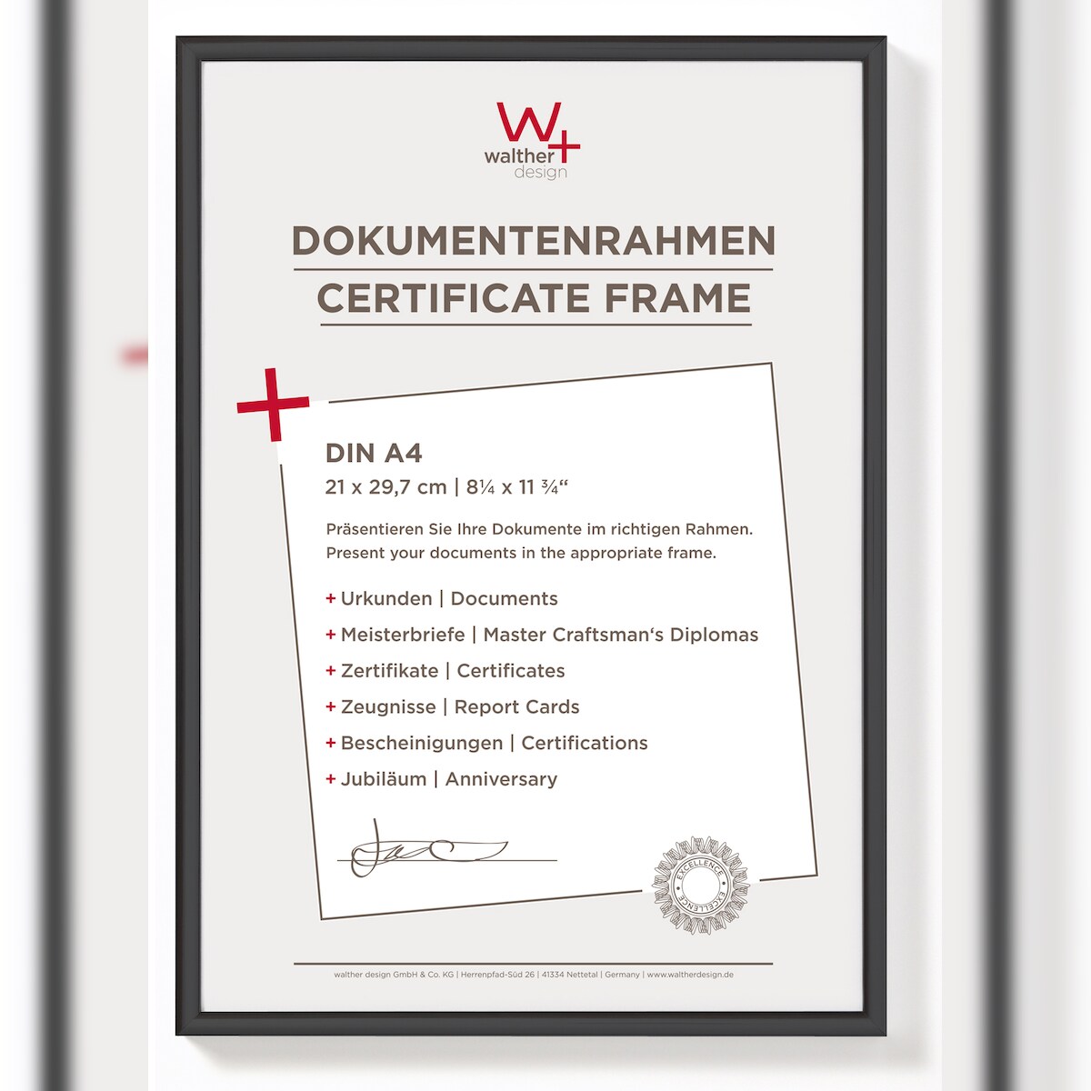 walther + design Lifestyle Kunststoff Bilderrahmen 21x29,7 cm (DIN A4) SCHWARZ Image