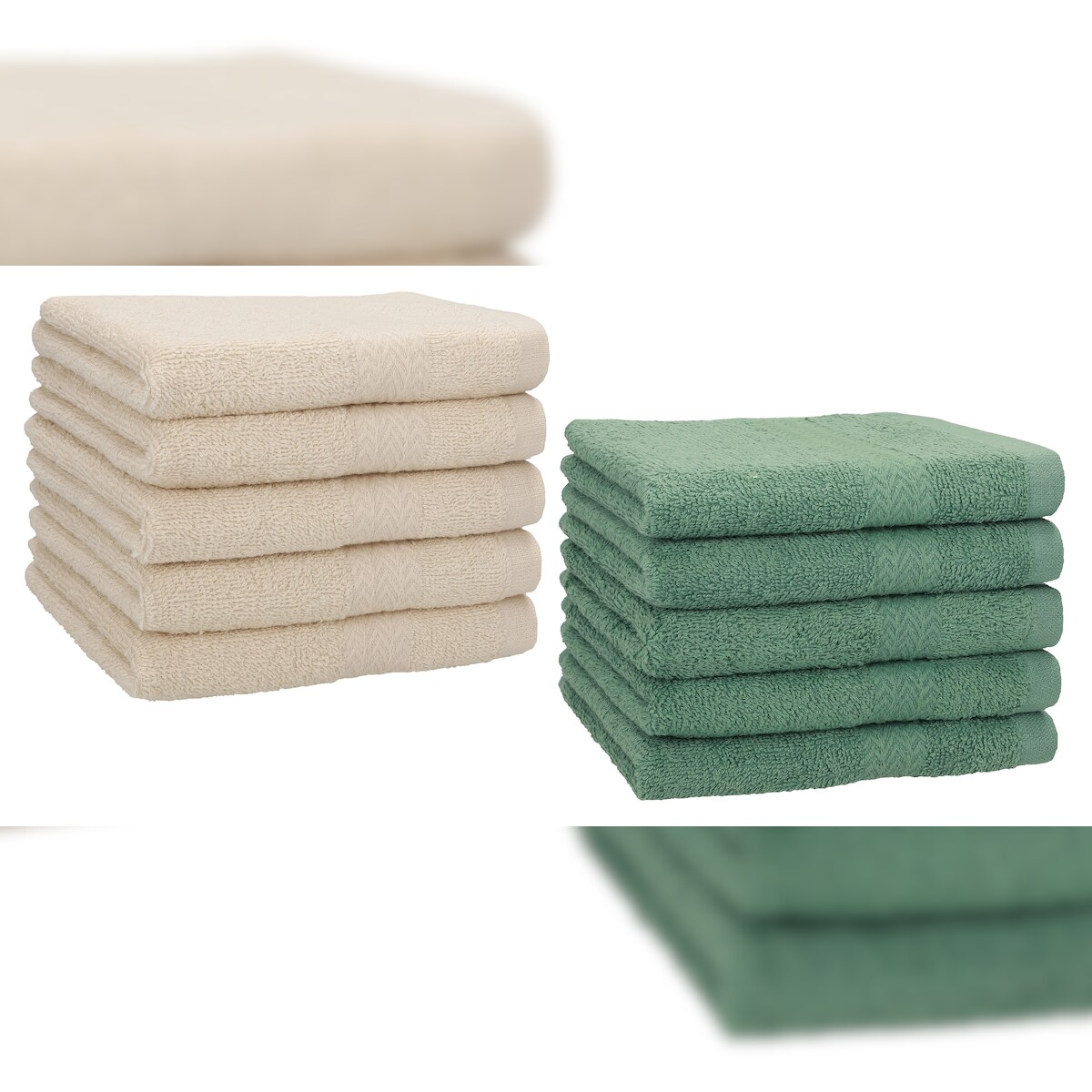 Betz 10 Stück Gästehandtücher PREMIUM 100% Baumwolle Gästetuch Set 30x50 cm sand und tannengrün Image