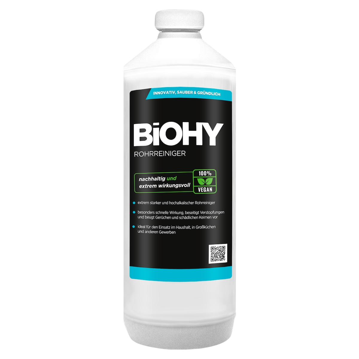 BiOHY Rohrreiniger (1l Flasche) | EXTRA STARK | Flüssiger, hochkonzentrierter Abflussreiniger | Geruchsneutral | Für alle Verstopfungen Image