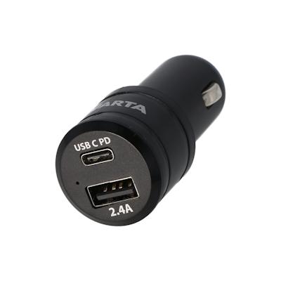 Varta 57932 Car Charger Dural USB Ausgang 2,4A und USB Type C 3,0A Output