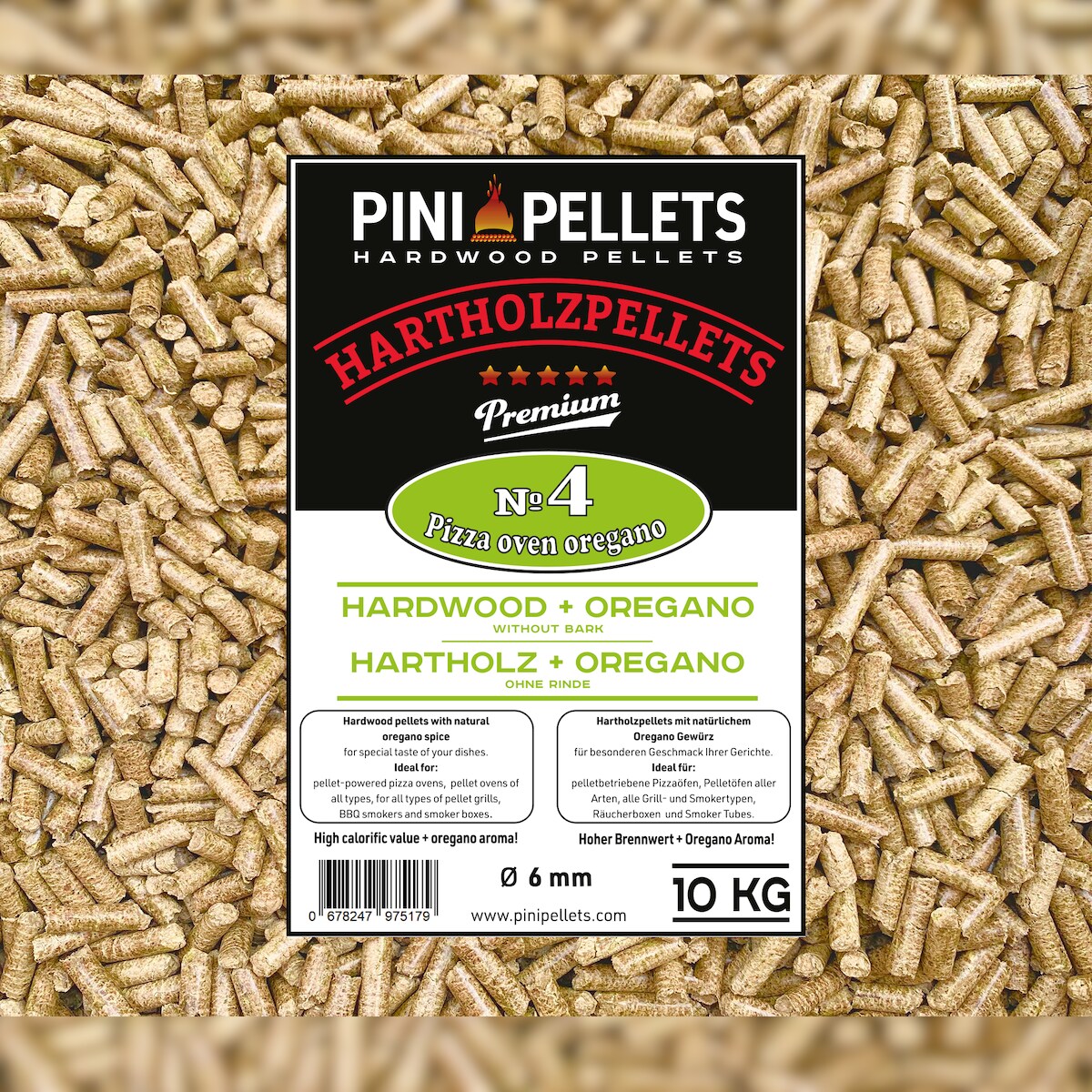 PINI Hartholz Pellets Nr. 4 BBQ Pizza Oven Oregano 10 Kg Grillpellets zum Grillen Räuchern Smoken und für Pizzaofen Image