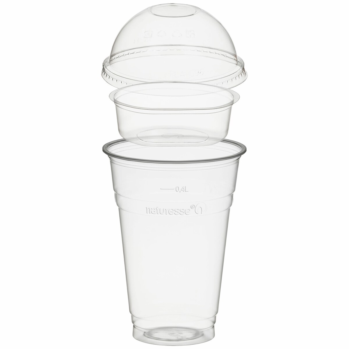 VEPATIM 50x BIO Trinkbecher 400ml + Domdeckel ohne Loch + Einsatzbecher O 96mm (PLA) Image