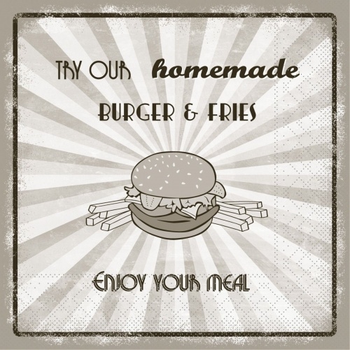Mank Serviette aus Tissue - Retro Burger in Braun 33 x 33 cm, 100 Stück Image