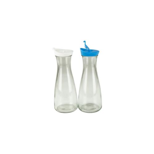 Glaskaraffe mit Deckel 1 Liter 2 Stück Weiß/Blau