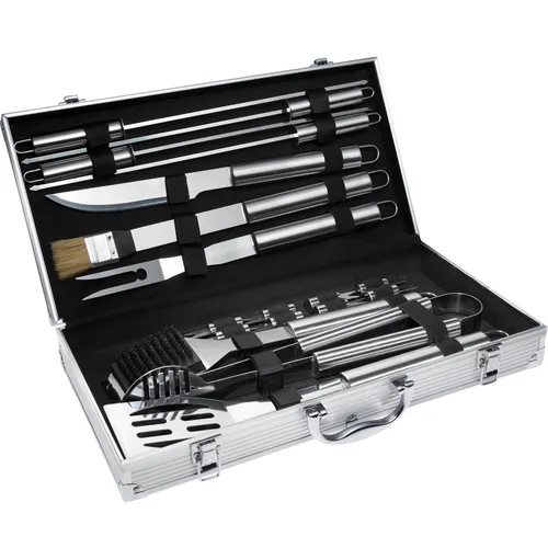 TECTAKE Grillbesteck aus Edelstahl 18-tlg. - grau