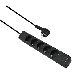 Helos Steckdosenleiste ADVANCED, 5-fach, USB-Charger schwarz, 1,5m, mit Schalter Image