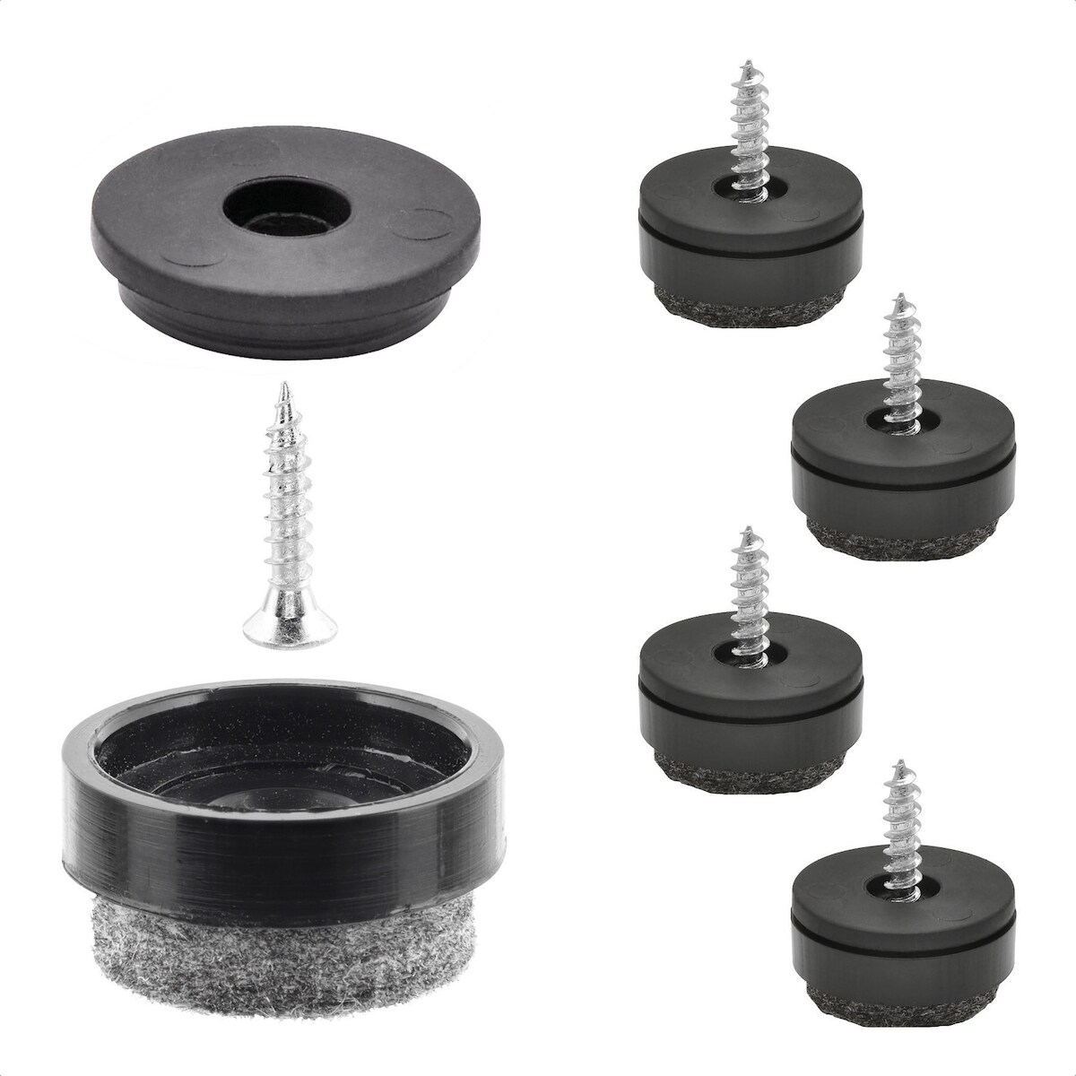 WAGNER QuickClick® Filzgleiter ULTRASOFT SLIM - zum Schrauben, 4x Basis & Schraube & Einsatz Ø 17 mm, DE Ware - 15780200 Image