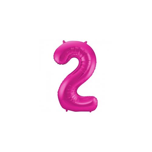 XL Folienballon Zahl 2 in magenta, 86 cm, 1 Stück, Helium Ballon (unbefüllt) – Luftballon