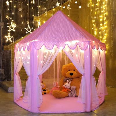 55'' x 53'' Girls Large Princess Castle Play Tent with Star Lights - Pink_2pc