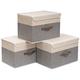 OUTBROS Large Collapsible Storage Box with Lid, Linen Fabric Clothing Shelf Basket Bins Box For Towels,Clothes 17.7 x 11.8 x 11.8 inch (Beige/Grey, 3-Pack)