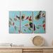 Winston Porter Bitty Birds II - 3 Piece Wrapped Canvas Painting Set Canvas in Black/Blue/Green | 12 H x 24 W x 1 D in | Wayfair