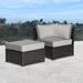 Wade Logan® Akshaya Patio Chair w/ Sunbrella Cushions & Ottoman Wicker/Rattan in Brown/Gray | 31.1 H x 35.8 W x 35.8 D in | Wayfair