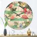 Designart 'Tropical Botanicals, Flowers and Flamingo' Mid-Century Modern Wood Wall Clock