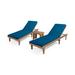 Nadine Outdoor Acacia Wood 3 Piece Chaise Lounge Set with Water-Resistant Cushions by Christopher Knight Home